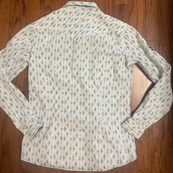 Panhandle Aztec Print Long Sleeve Snap button Shirt Turquoise size M - Picture 12 of 13